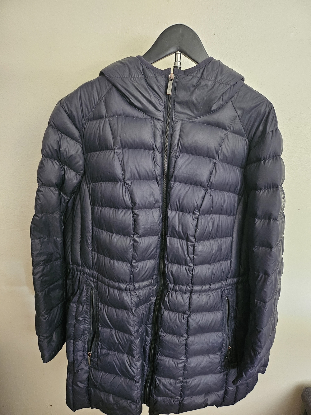 Michael Kors Dark Navy Hooded Quilted Puffer Coat